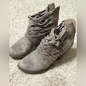 Fergalicious Taupe Woven Ankle Booties